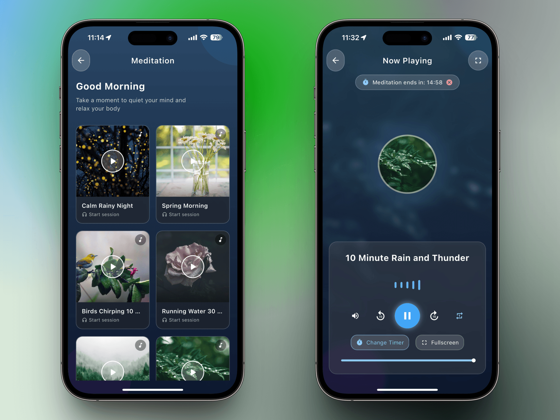 Nature Unlock app screenshot - Meditation Music & Timer