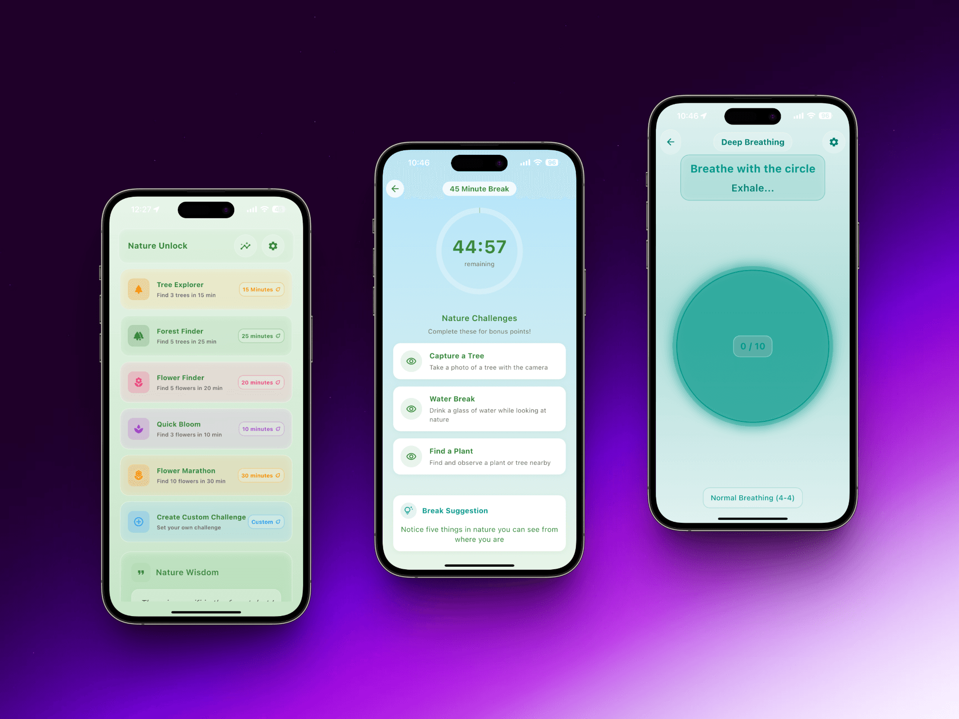 Nature Unlock app screenshot - Take a deep breath